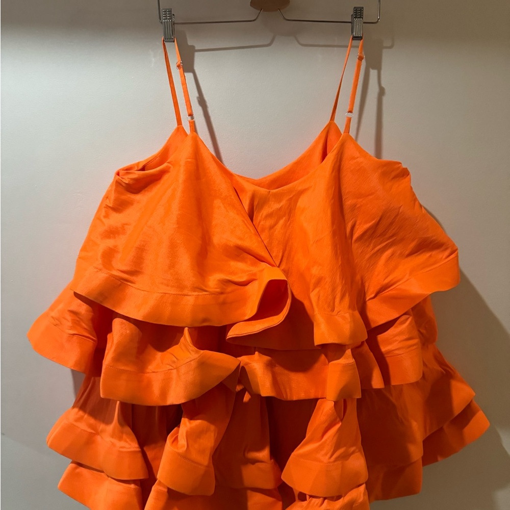 Love Highlight Bright Orange Tiered Ruffle Dress — Size Large